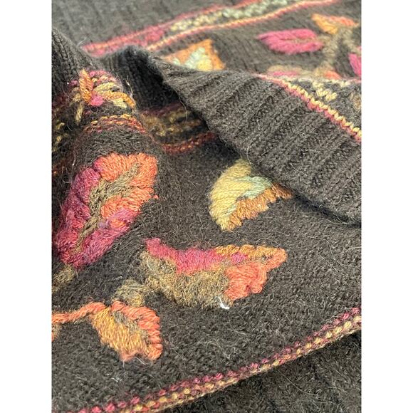 JH Collectibles Wool Blend Olive embroidered crewneck with leaf motif VTG Large - Picture 6 of 13